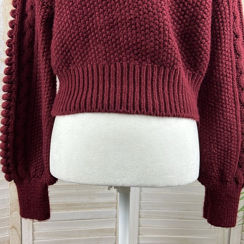 Anthropologie Maroon Chunky Cable Knit Cropped Sweater XS - Picture 9 of 12